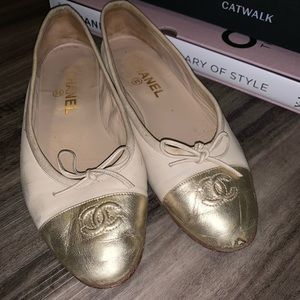 Gold and Tan Chanel Flats 38
